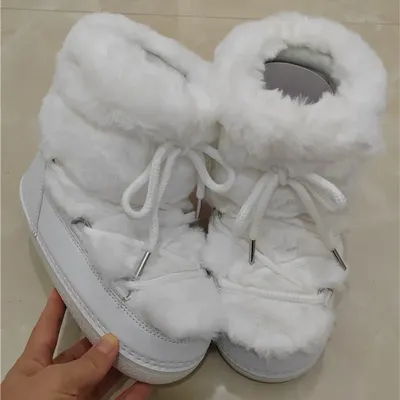 Fluffy Fur Boots Winter Fashion Sexy Faux Fox Fur Snow Boots Ladies Furry Warm Cotton Boots Female Outdoor Ski Boots