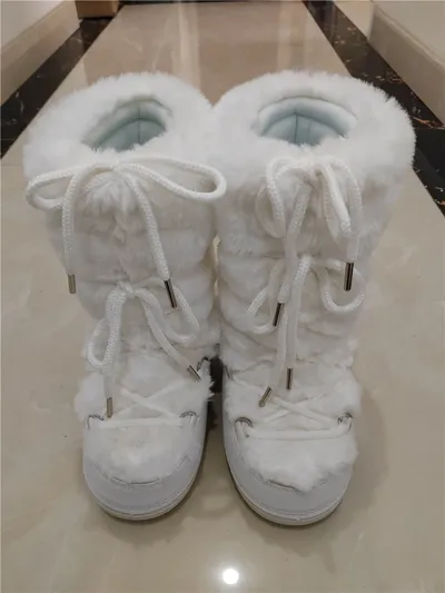 Fluffy Fur Boots Winter Fashion Sexy Faux Fox Fur Snow Boots Ladies Furry Warm Cotton Boots Female Outdoor Ski Boots