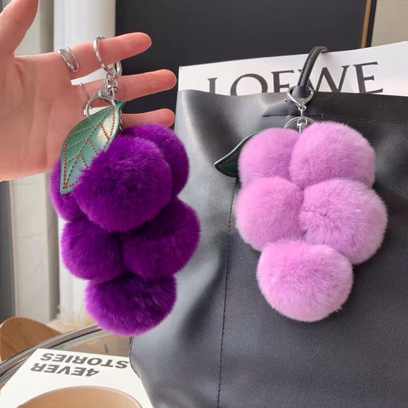 Fluffy Fur Pom Pom Grape Keychain