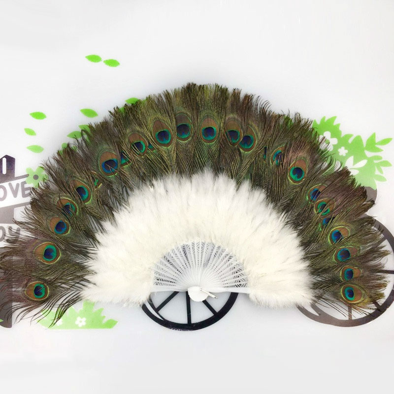 Fluffy Peacock Feather Hand Fan