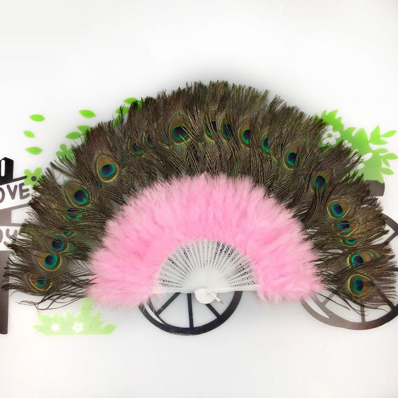 Fluffy Peacock Feather Hand Fan
