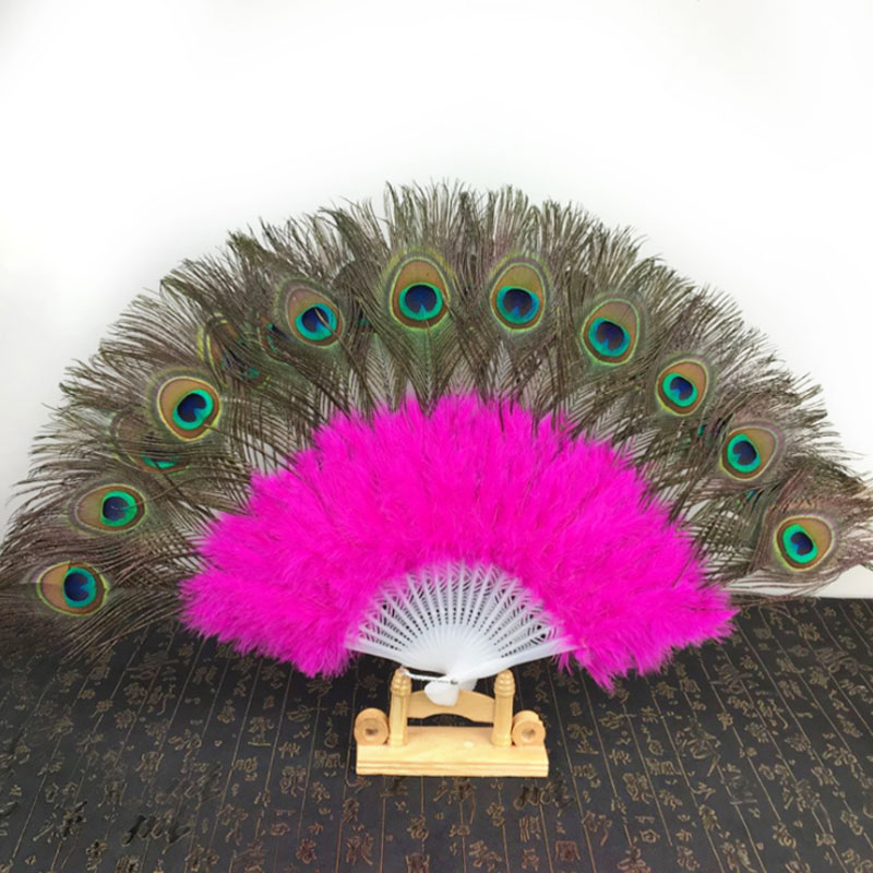 Fluffy Peacock Feather Hand Fan