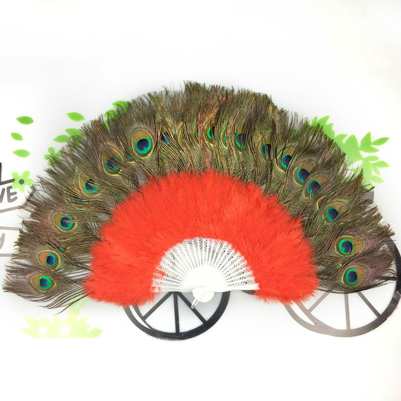 Fluffy Peacock Feather Hand Fan