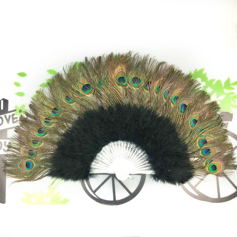 Fluffy Peacock Feather Hand Fan