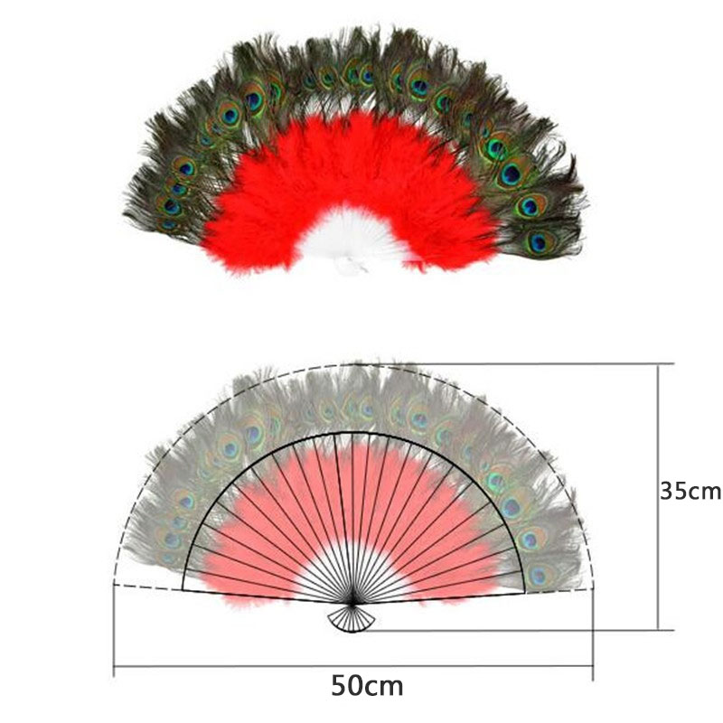 Fluffy Peacock Feather Hand Fan