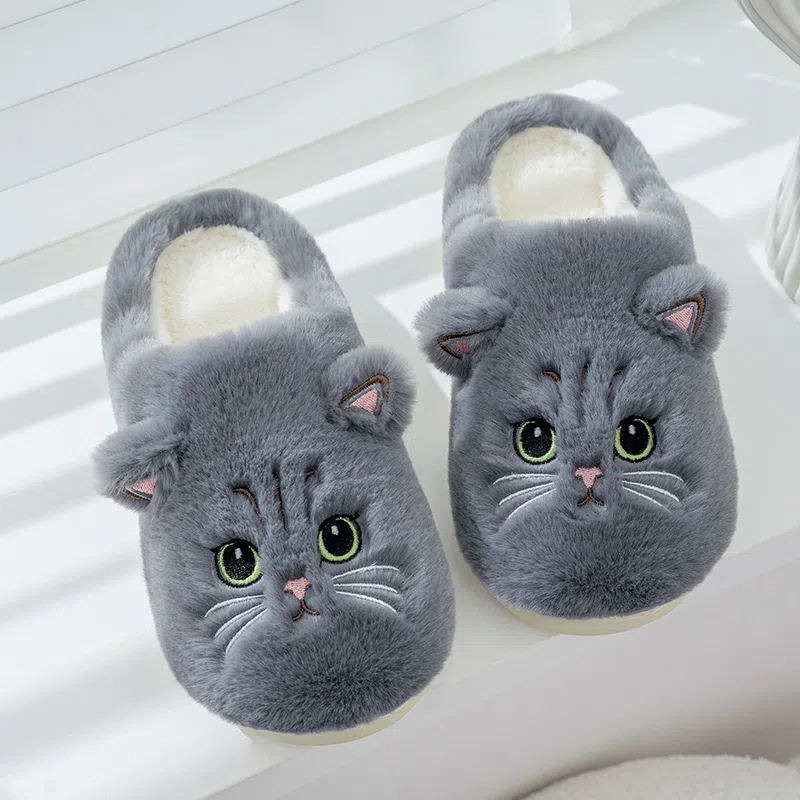 Fluffy Plush Cat House Slippers