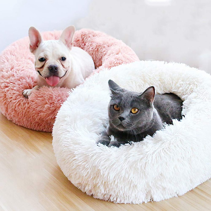 Fluffy Round Dog Bed Plush Cushion