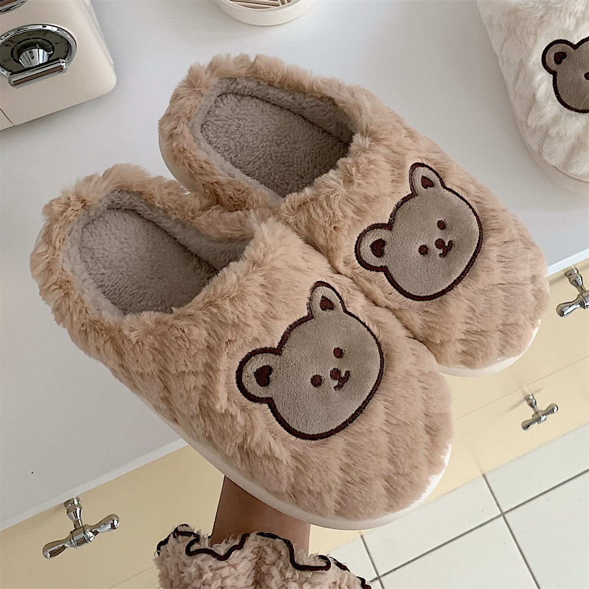 Fluffy Warm House Bear Slippers