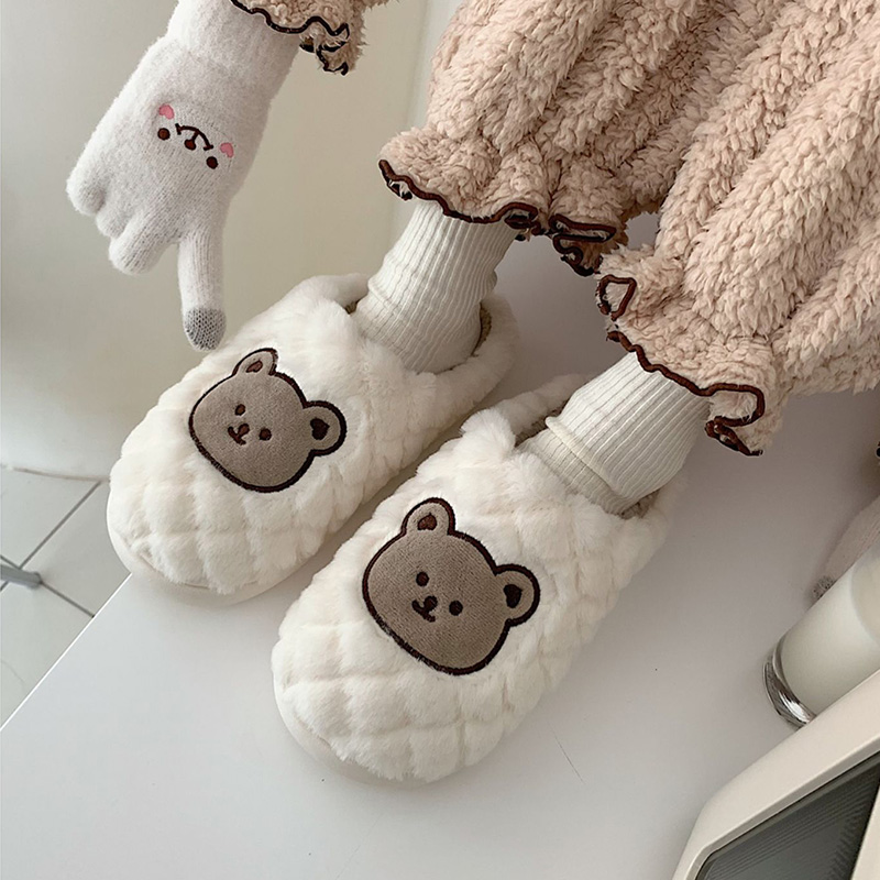 Fluffy Warm House Bear Slippers