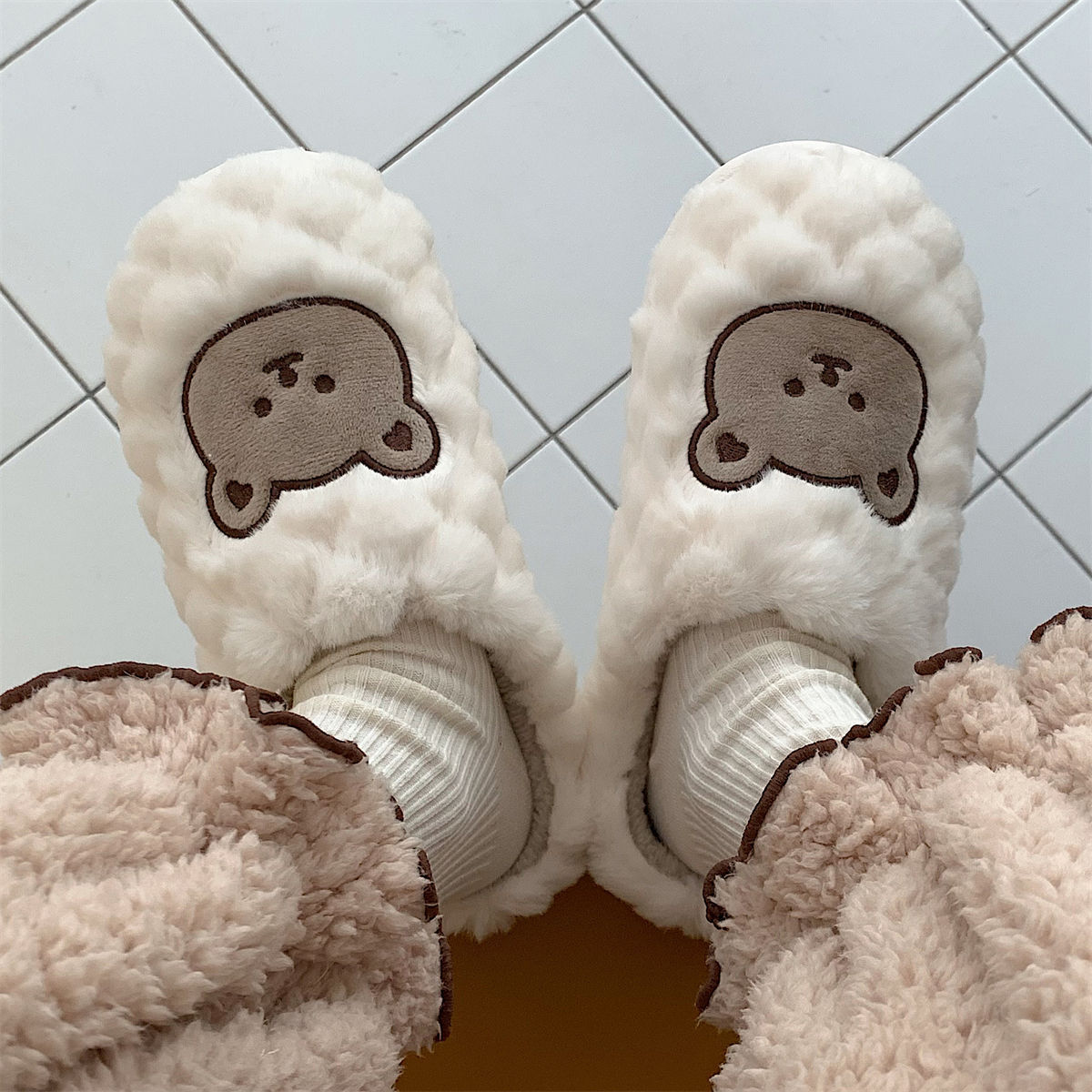 Fluffy Warm House Bear Slippers