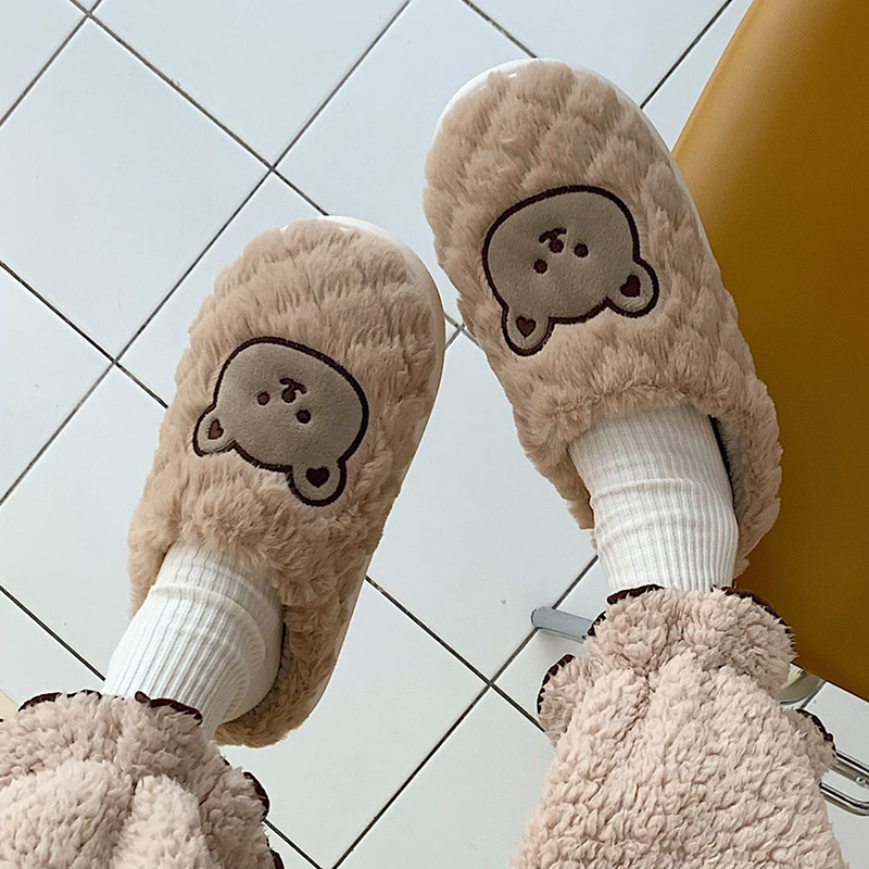 Fluffy Warm House Bear Slippers