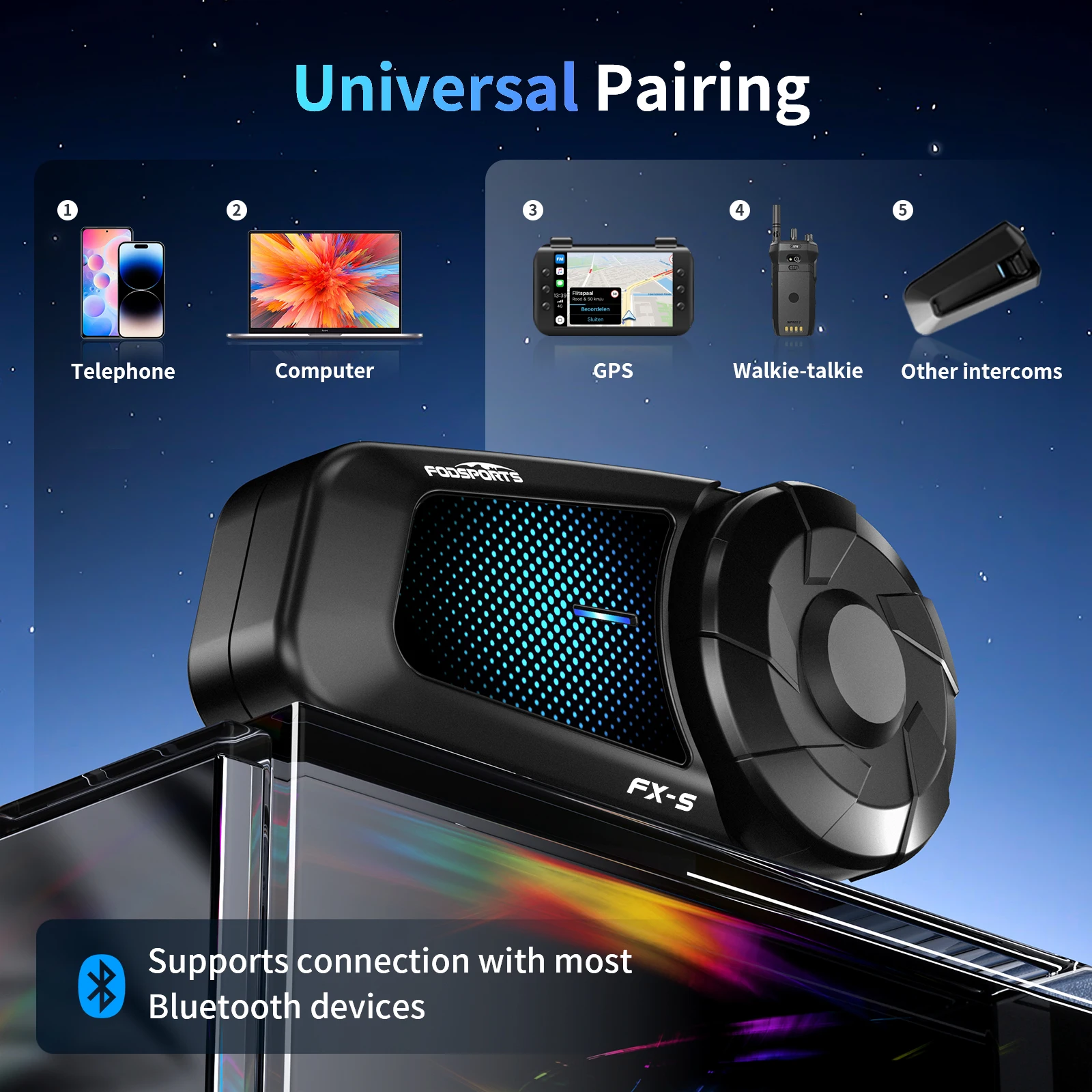 Fodsports FX-S Motorcycle Intercom,Bluetooth Helmet Intercom,Motorcycle Headset,1000M,BT5.4 Fodsports FX-S Motorcycle Intercom,Bluetooth Helmet Intercom,Motorcycle Headset,1000M,BT5.4