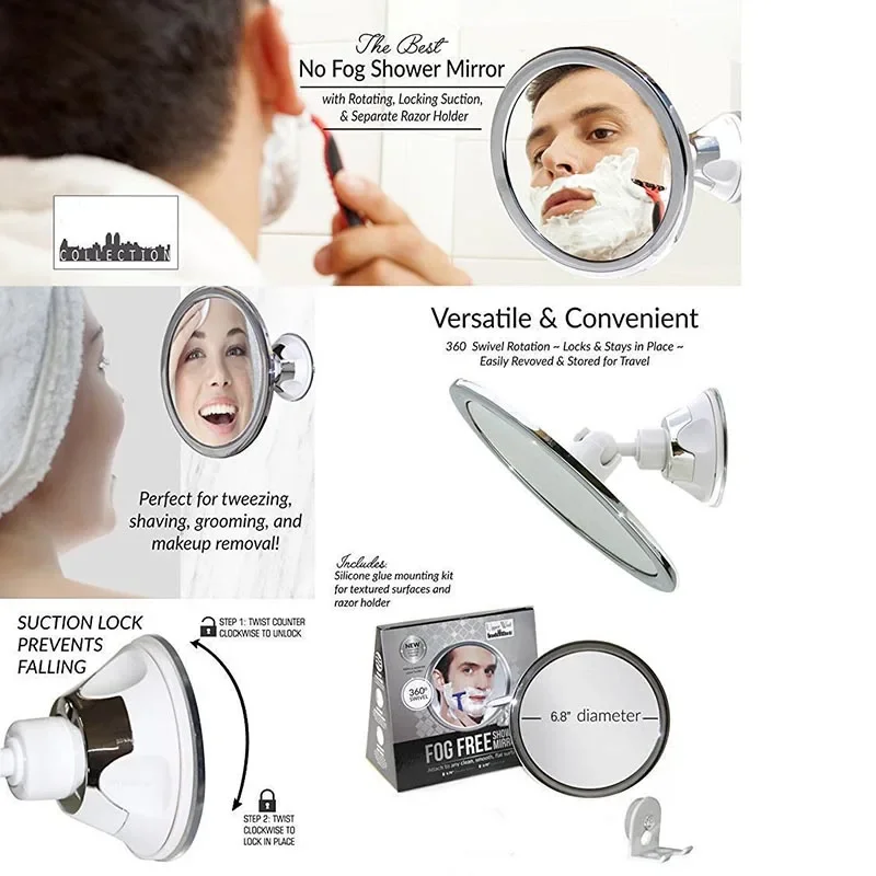 Fogless Makeup Mirror With Holder Suction Cup 360 Rotation Shower Shave Round Mirrors Bathroom Mirrors Washroom Fog