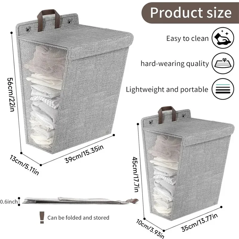 Foldable Adhesive Laundry Basket Hamper Multifunctional Punch Free Wall Hanging Washing Clothes Mesh Hook Organizer