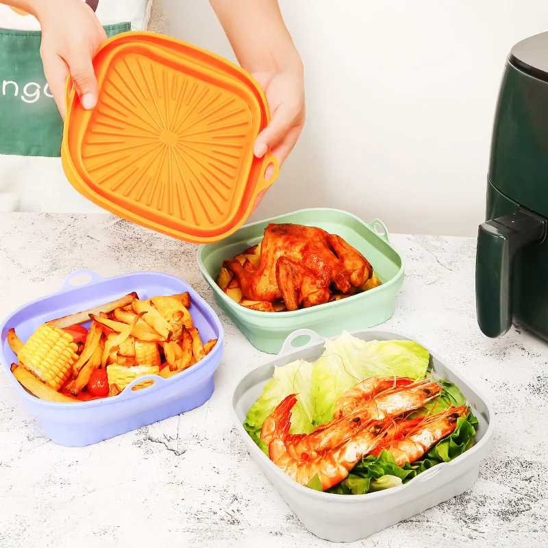 Foldable Air Fryer Silicone Liners Reusable Silicone Air Fryer Basket Food Safe Non Stick Air-Fryer Bakewa Kitchen Foldable Air Fryer Silicone Liners Reusable Silicone Air Fryer Basket Food Safe Non Stick Air-Fryer Bakewa Kitchen