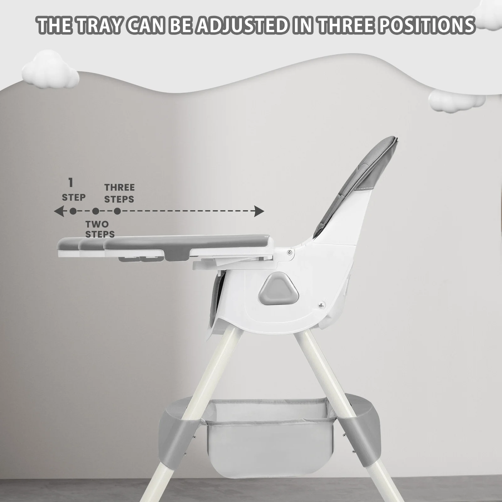 Foldable Baby High Chair 6 Months Plus, with Large Antislip Pad & ToyRack, Easy to Clean Feeding , E500