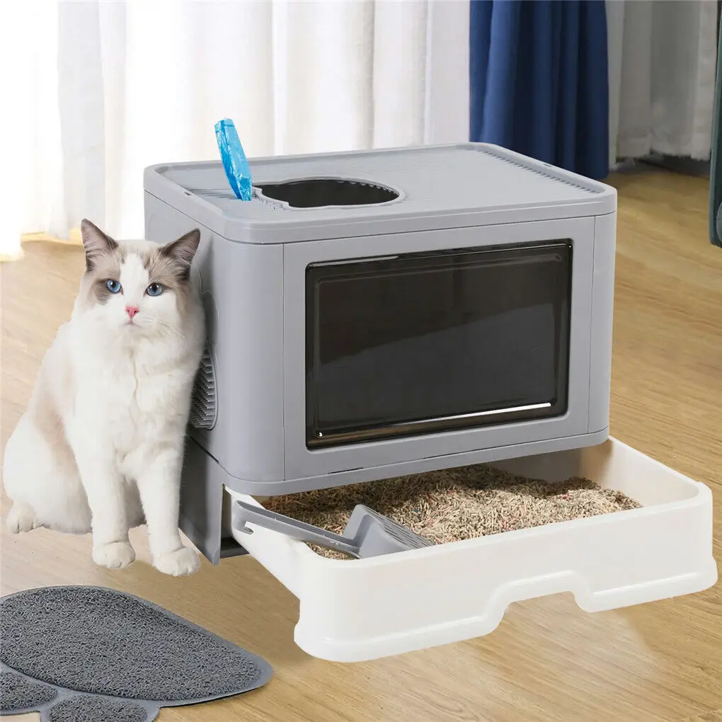 Foldable Cat Litter Box Front Entry and Top Exit Toilet Boxes with Massager Litter Scoop Enclosed Foldable Kitty Toilet Foldable Cat Litter Box Front Entry and Top Exit Toilet Boxes with Massager Litter Scoop Enclosed Foldable Kitty Toilet