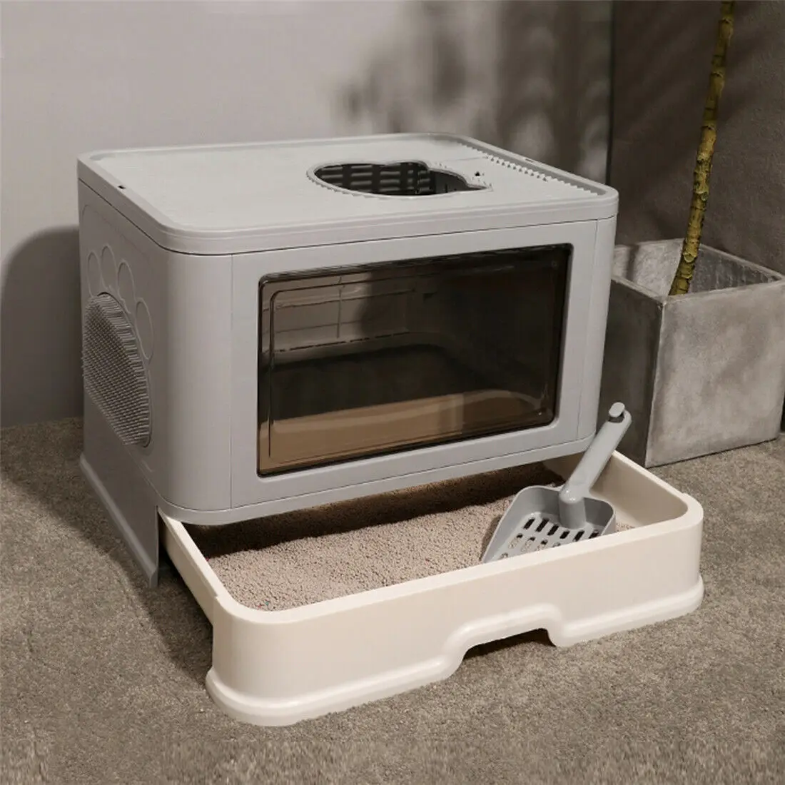 Foldable Cat Litter Box Front Entry and Top Exit Toilet Boxes with Massager Litter Scoop Enclosed Foldable Kitty Toilet Foldable Cat Litter Box Front Entry and Top Exit Toilet Boxes with Massager Litter Scoop Enclosed Foldable Kitty Toilet