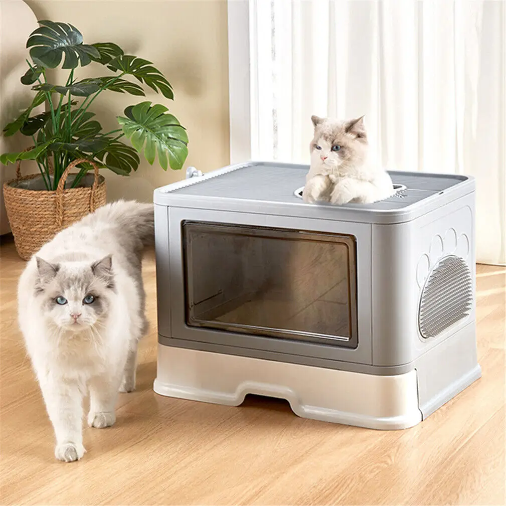 Foldable Cat Litter Box Front Entry and Top Exit Toilet Boxes with Massager Litter Scoop Enclosed Foldable Kitty Toilet Foldable Cat Litter Box Front Entry and Top Exit Toilet Boxes with Massager Litter Scoop Enclosed Foldable Kitty Toilet