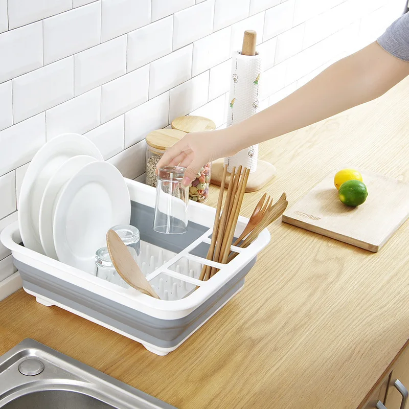 Foldable Dish Rack Kitchen Storage Water Leakage Plastic Tableware Bowl Dinnerware Drain Bowl Tray Home Drying Rack