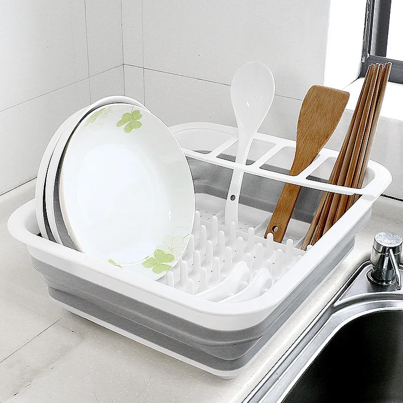 Foldable Dish Rack Kitchen Storage Water Leakage Plastic Tableware Bowl Dinnerware Drain Bowl Tray Home Drying Rack
