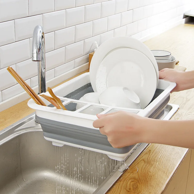 Foldable Dish Rack Kitchen Storage Water Leakage Plastic Tableware Bowl Dinnerware Drain Bowl Tray Home Drying Rack