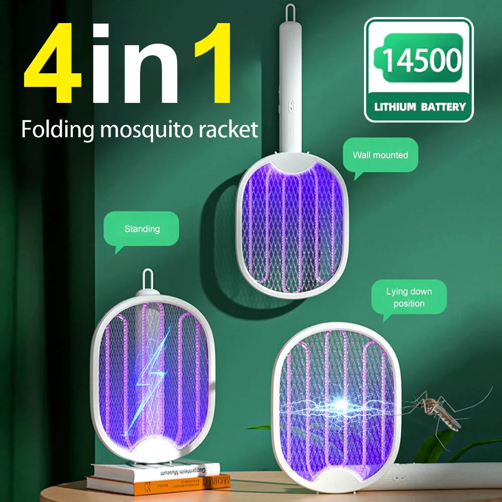 Foldable Electric Mosquito Killer Fly Swatter Trap USB Rechargeable Mosquito Racket Insect Killer with UV Light Bug