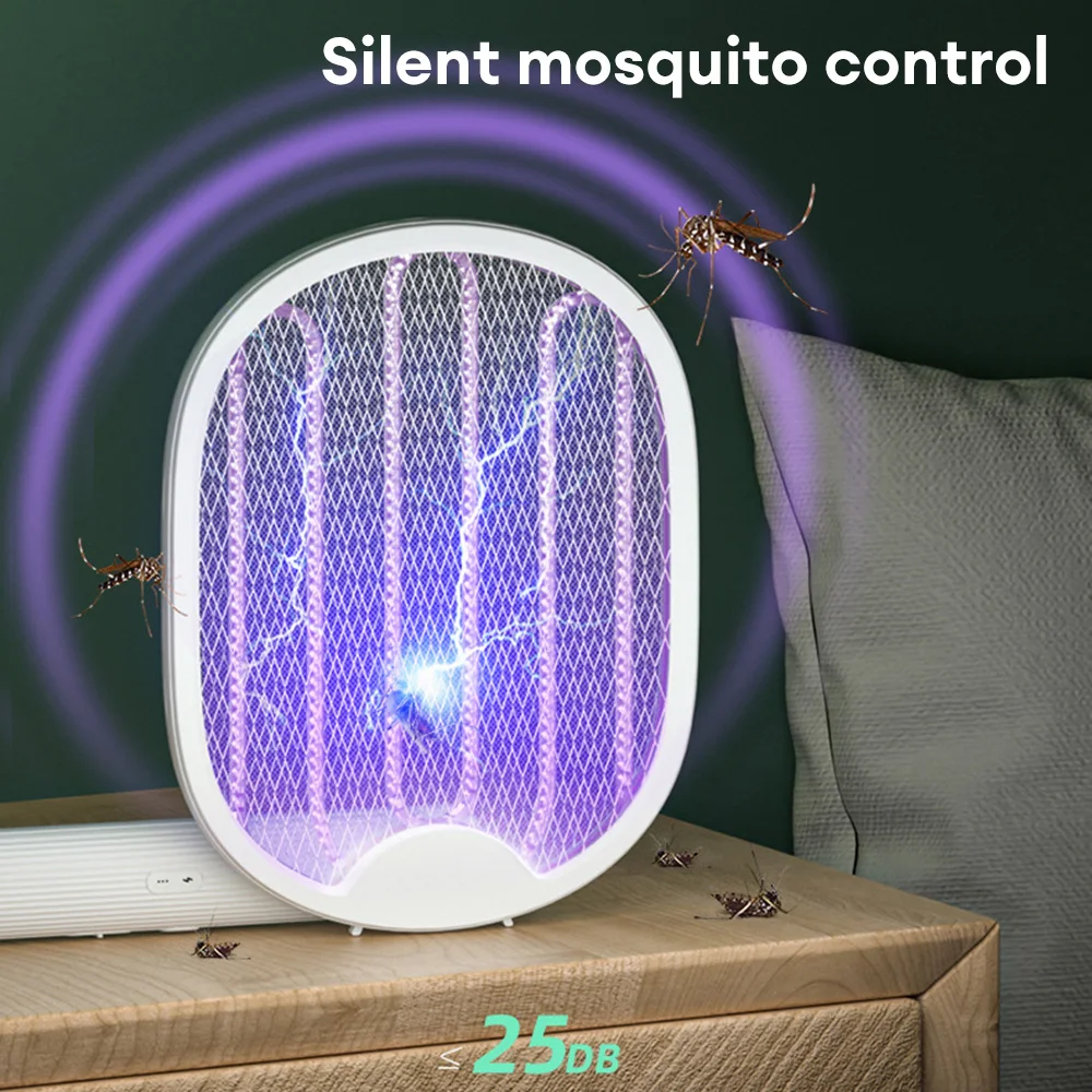 Foldable Electric Mosquito Killer Fly Swatter Trap USB Rechargeable Mosquito Racket Insect Killer with UV Light Bug