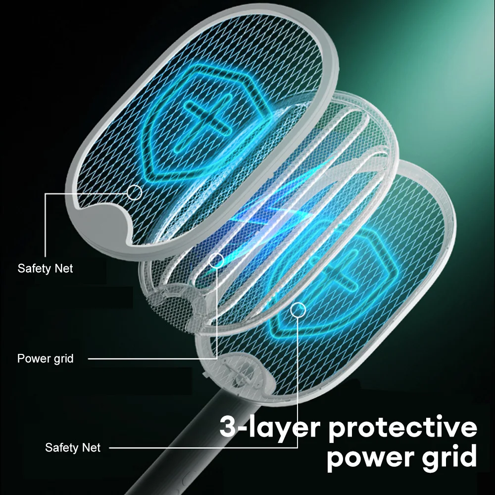 Foldable Electric Mosquito Killer Fly Swatter Trap USB Rechargeable Mosquito Racket Insect Killer with UV Light Bug