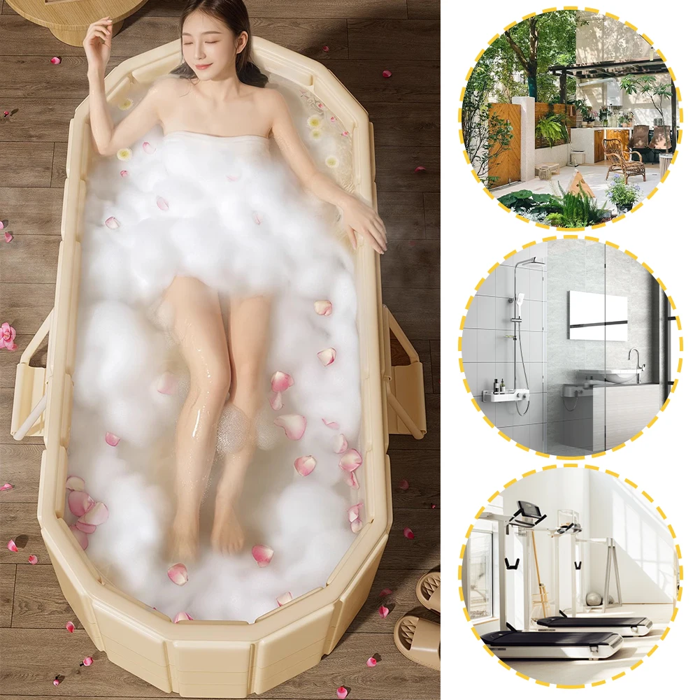 Foldable Portable Hot Tub with Dual Drainage Design for Home Gym Large Collapsible Ice Bath Tub for Relaxation