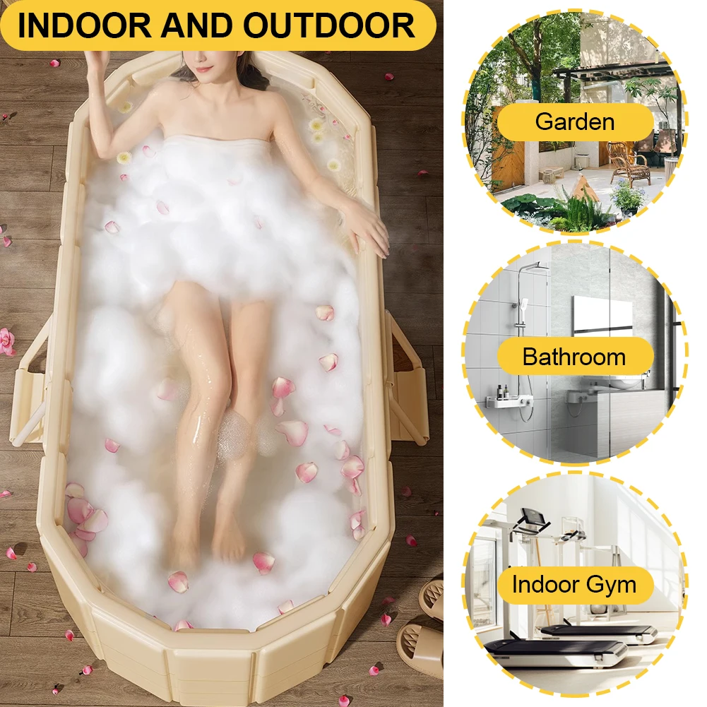 Foldable Portable Hot Tub with Dual Drainage Design for Home Gym Large Collapsible Ice Bath Tub for Relaxation