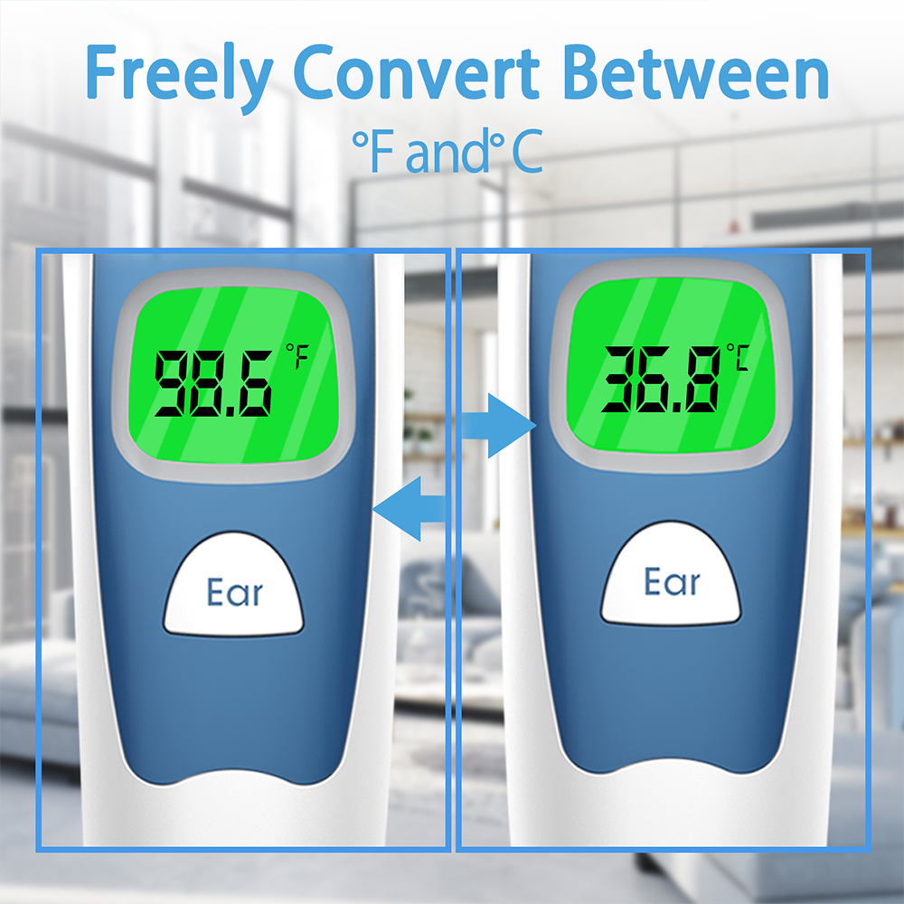 Forehead Thermometer Fast Reading with 2 Colors Backlight Fever Alarm and 20 Memories Recall