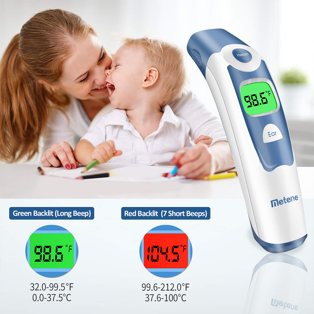 Forehead Thermometer Fast Reading with 2 Colors Backlight Fever Alarm and 20 Memories Recall