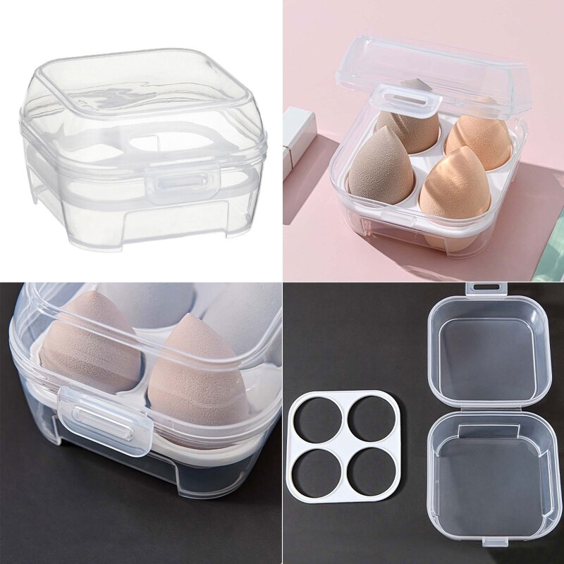 Four Grid Transparent Makeup Sponge Case