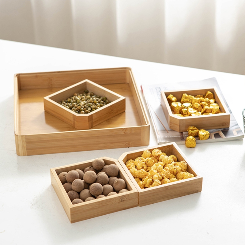Four Grids Wooden Dry Fruit Tray Four Grids Wooden Dry Fruit Tray