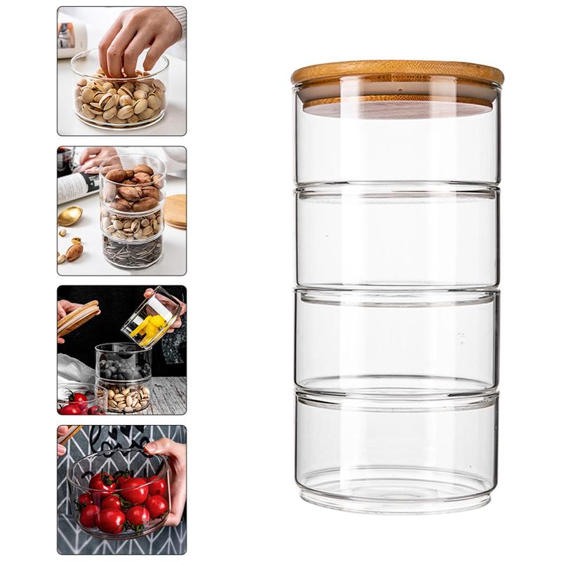 Four Layer Stackable Glass Jars with Lid Four Layer Stackable Glass Jars with Lid