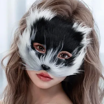 Fox Shape Face Mask Furry Cat Hair Animal Halloween Cosplay Carnival Party Mask Christmas Costume Props Female