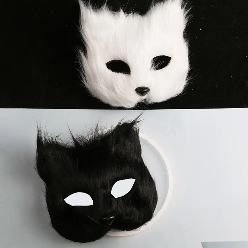 Fox Shape Face Mask Furry Cat Hair Animal Halloween Cosplay Carnival Party Mask Christmas Costume Props Female