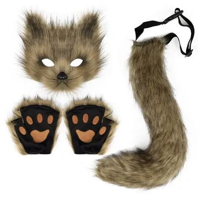 Foxes Mask + Tail + Gloves Set Halloween Cosplays Costume Accessorie Theme Party Dress Up Props Carnival Party Costumes