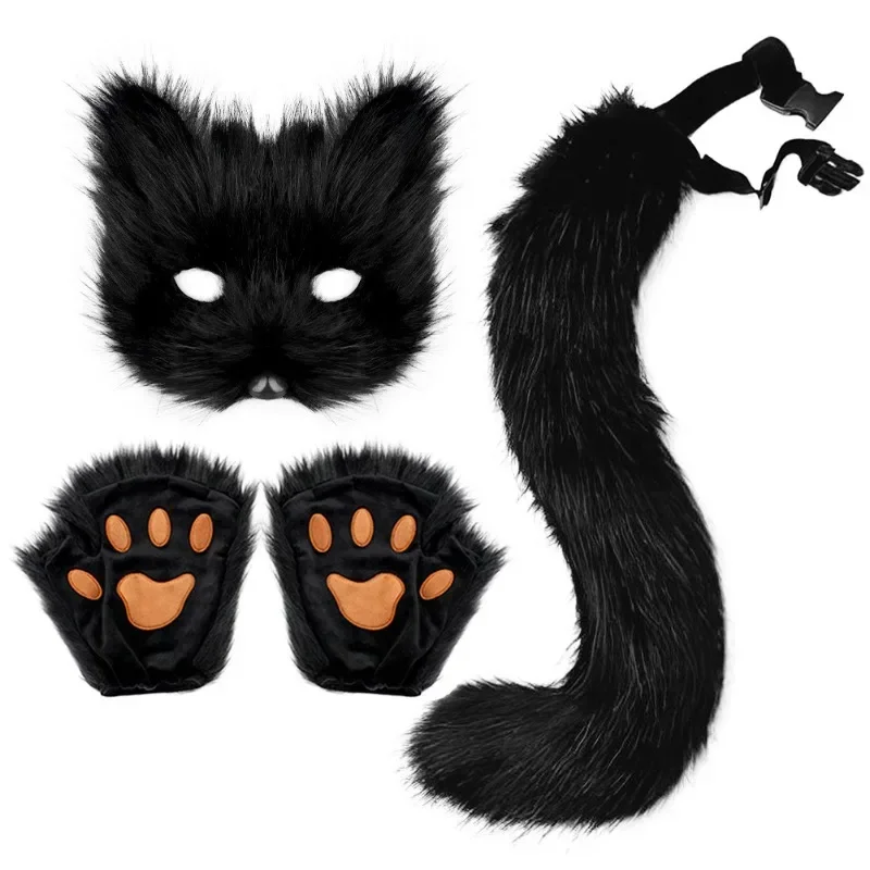 Foxes Mask + Tail + Gloves Set Halloween Cosplays Costume Accessorie Theme Party Dress Up Props Carnival Party Costumes