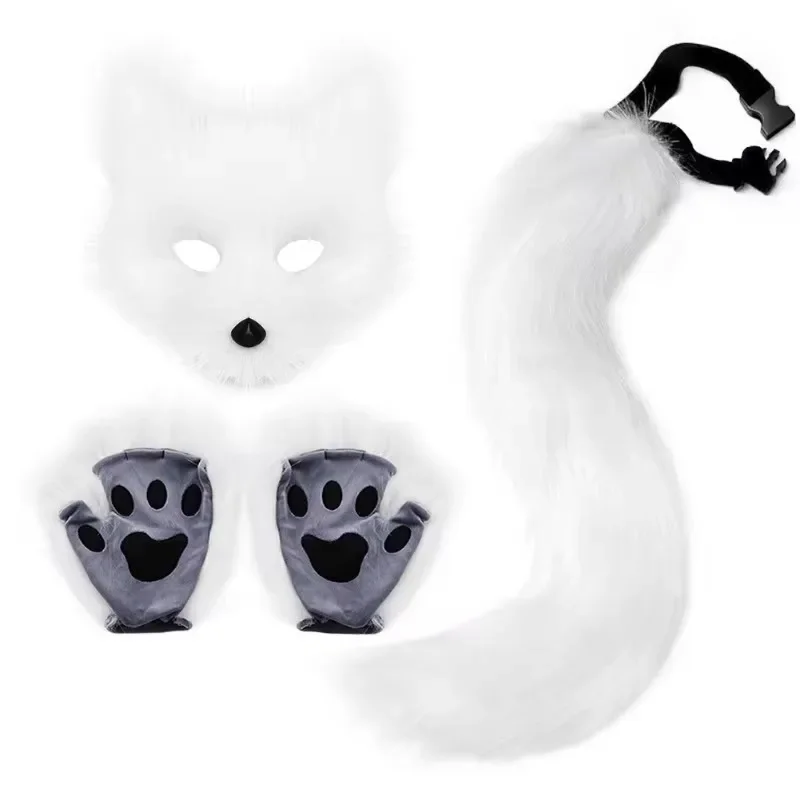 Foxes Mask + Tail + Gloves Set Halloween Cosplays Costume Accessorie Theme Party Dress Up Props Carnival Party Costumes