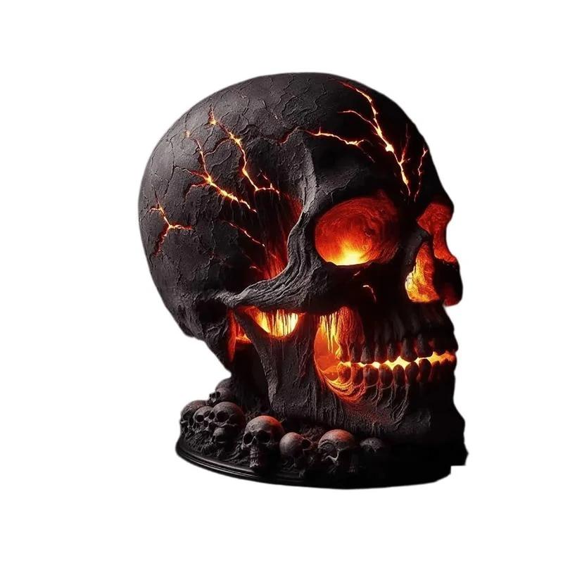 Frightening Magma Stone Skull Desk Lamp with Spooky LED Lighting for Halloween Party; Unique Mantel Decoration to Ignite Frightening Magma Stone Skull Desk Lamp with Spooky LED Lighting for Halloween Party; Unique Mantel Decoration to Ignite