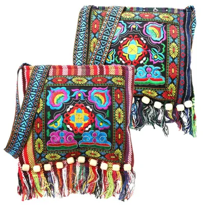 Fringed Linen Boho Messenger Bag