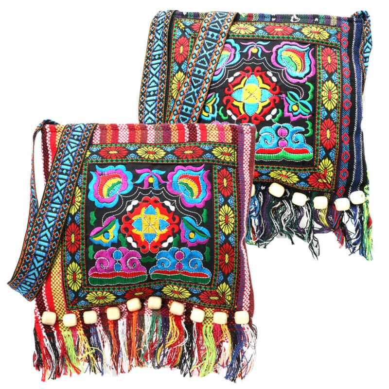 Fringed Linen Boho Messenger Bag