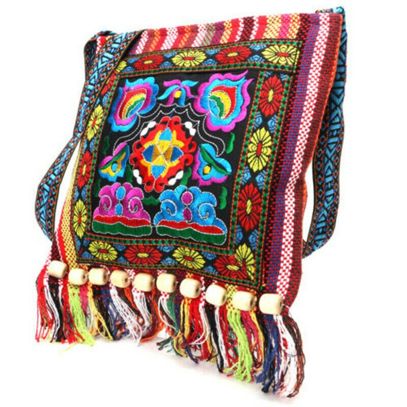 Fringed Linen Boho Messenger Bag