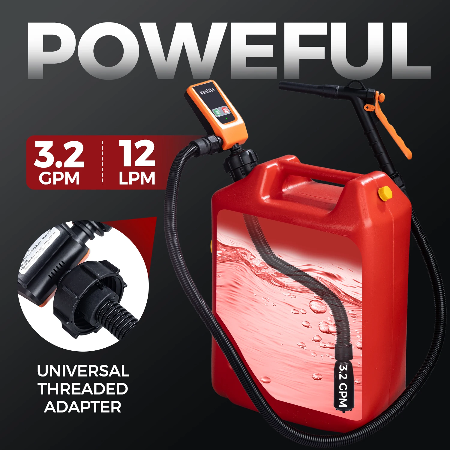 Fuel Transfer Pump with Auto-stop Sensor and 4 Tank Adapter, 3.2GPM 51″ Hose Battery-Powered Portable Liquid Pump for Fuel Transfer Pump with Auto-stop Sensor and 4 Tank Adapter, 3.2GPM 51″ Hose Battery-Powered Portable Liquid Pump for