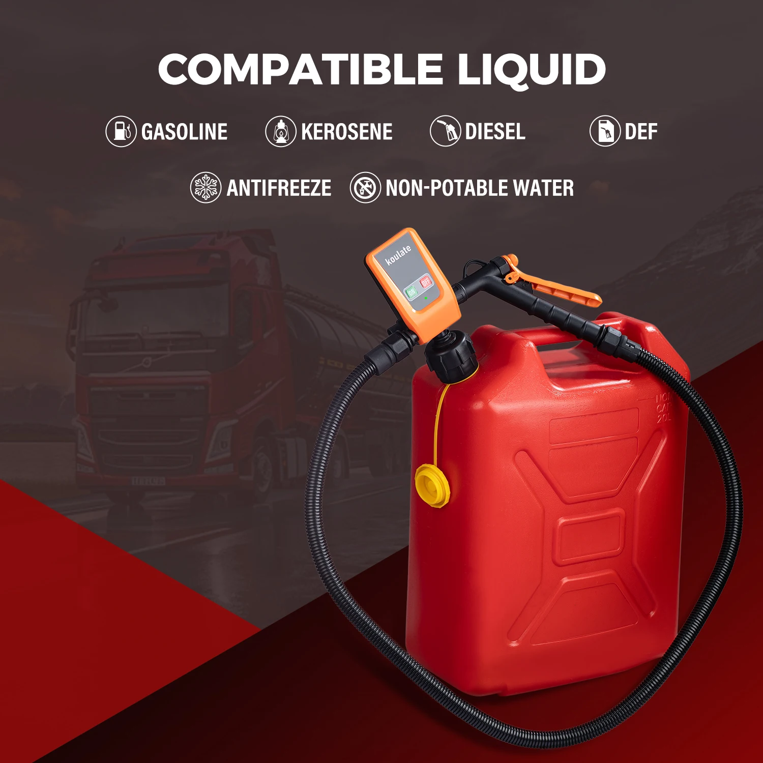Fuel Transfer Pump with Auto-stop Sensor and 4 Tank Adapter, 3.2GPM 51″ Hose Battery-Powered Portable Liquid Pump for Fuel Transfer Pump with Auto-stop Sensor and 4 Tank Adapter, 3.2GPM 51″ Hose Battery-Powered Portable Liquid Pump for