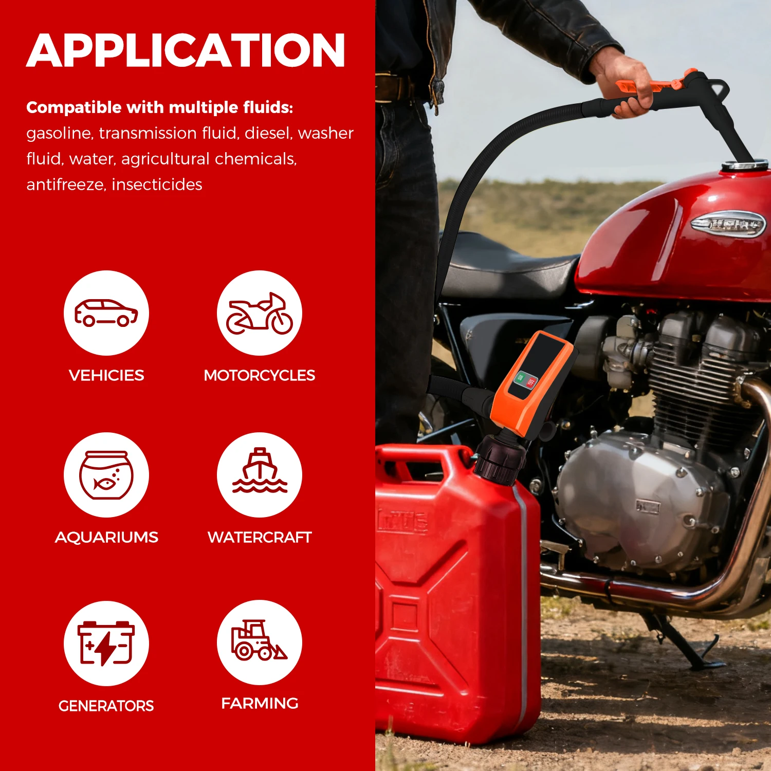 Fuel Transfer Pump with Auto-stop Sensor and 4 Tank Adapter, 3.2GPM 51″ Hose Battery-Powered Portable Liquid Pump for Fuel Transfer Pump with Auto-stop Sensor and 4 Tank Adapter, 3.2GPM 51″ Hose Battery-Powered Portable Liquid Pump for
