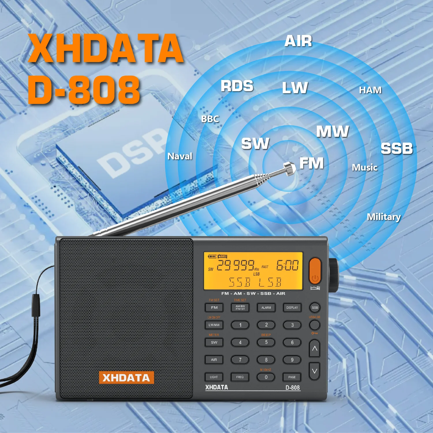 Full Band Portable Radio AM or FM or SW or MW SSB AIR RDS with Multifunction Deep Sound Stereo Deep Signal Processing