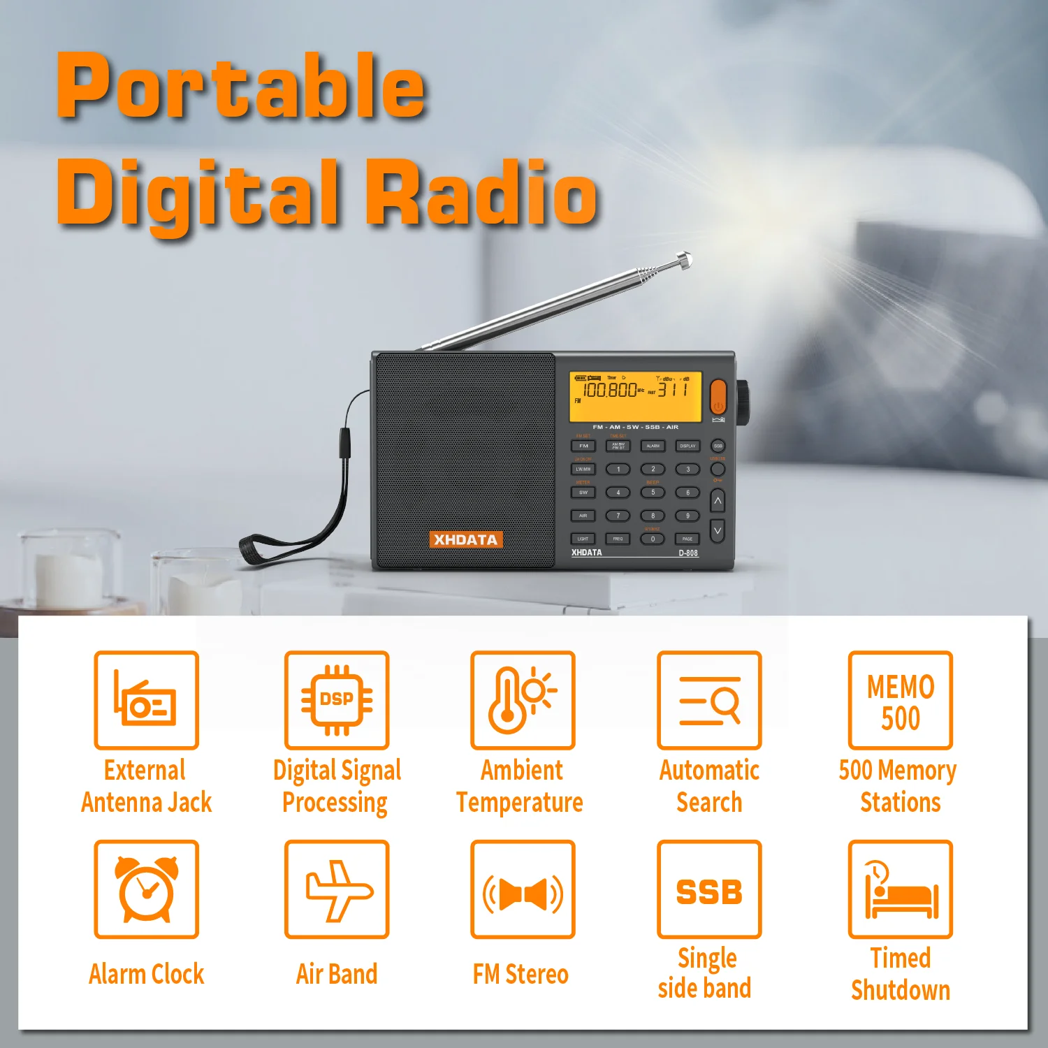 Full Band Portable Radio AM or FM or SW or MW SSB AIR RDS with Multifunction Deep Sound Stereo Deep Signal Processing